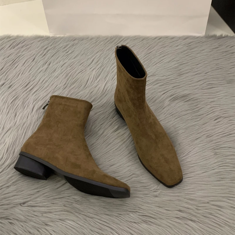 Women'S Fashion Korea - 2025 피치색 백 지퍼 누드 부츠