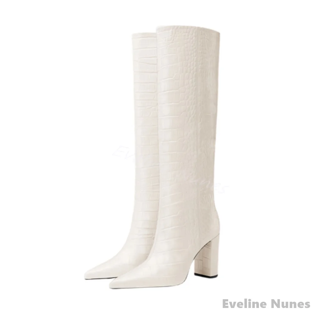 여성용 럭셔리 악어 패턴 부츠, 뾰족한 토, 청키 힐, - Women'S Fashion Knee High Boots 리뷰 및 가격