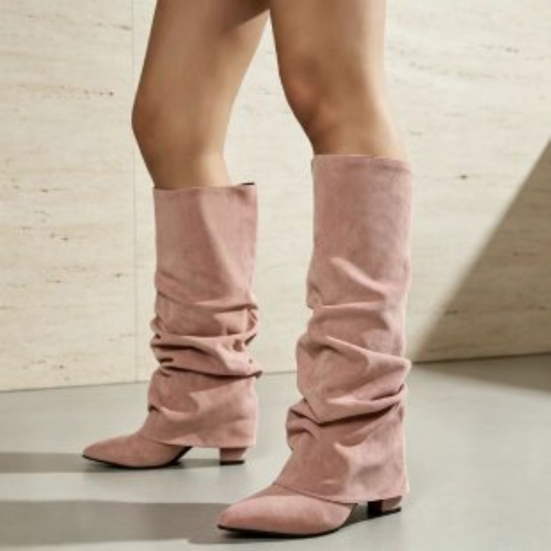 세련된 레트로 스타일의 뾰족한 앞코와 주름 장식이 있는 - Women'S Fashion Knee High Boots 리뷰 및 가격
